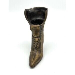 Vintage Cast Brass / Bronze Victorian Ladies Lace-Up Boot Vase